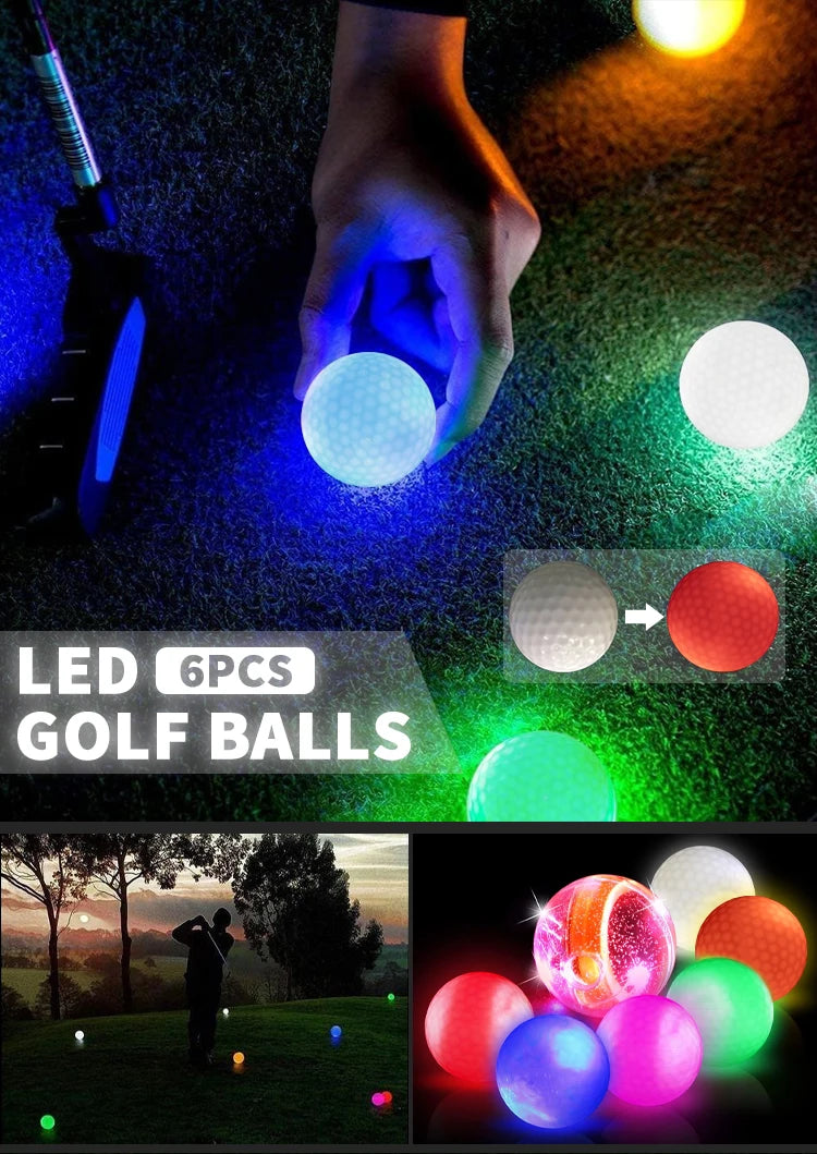 Night Glow Golf Balls - 6 Pack Impact-Activated High-Visibility Balls for Nighttime Play