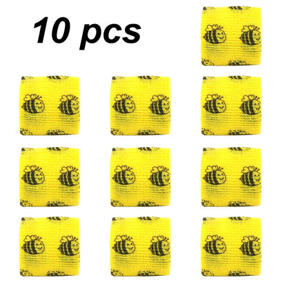 Self Adhesive Elastic Bandage 5cm Yellow Bee Printed Athletic Tape Wraps for Sports Wrist Joint Pet Multi-Pack
