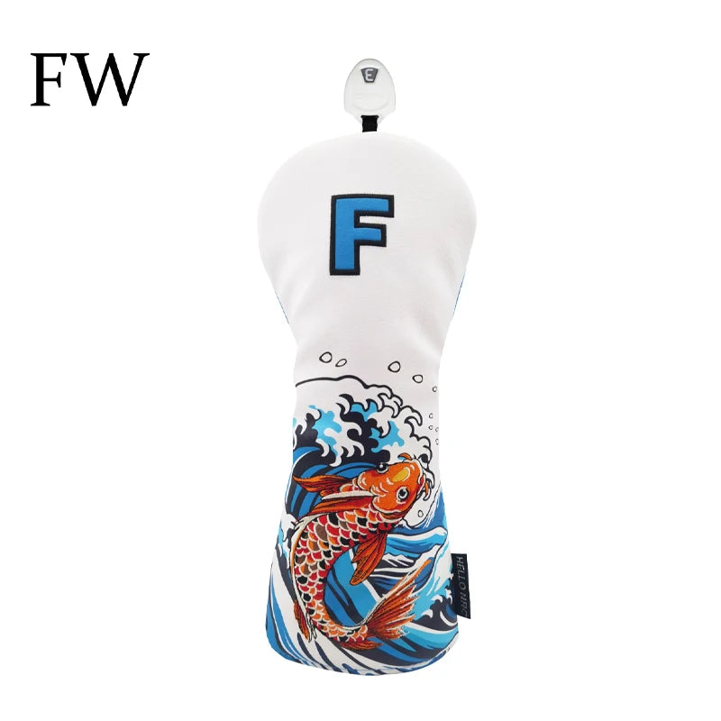 Koi Pattern Golf Club Head Covers – PU Leather, Waterproof, Driver / Fairway / Hybrid / Putter