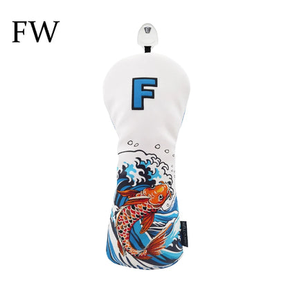 Koi Pattern Golf Club Head Covers – PU Leather, Waterproof, Driver / Fairway / Hybrid / Putter