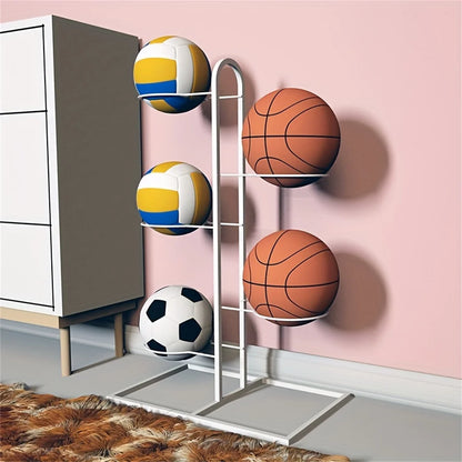 Carbon Steel Basketball Storage Rack - Multi-Layer Ball Organizer Stand for Basketball, Football, Volleyball (Home & School)