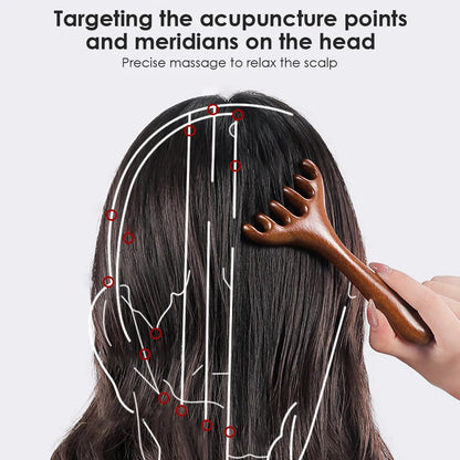 6-Claw Wooden Head Massage Comb - Anti-Static Meridian Massager for Blood Circulation & Gua Sha Therapy