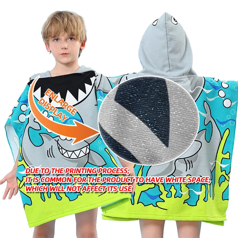 Kids Hooded Beach Towel Poncho with Cartoon Animal Design - Soft Microfiber for Swimming & Water Sports (Ages 3-8)