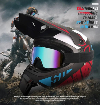 Kids Motocross Helmet Kit - DOT/ECE Certified Full-Face Helmet with Goggles & Gloves (Youth Off-Road Protection Set)