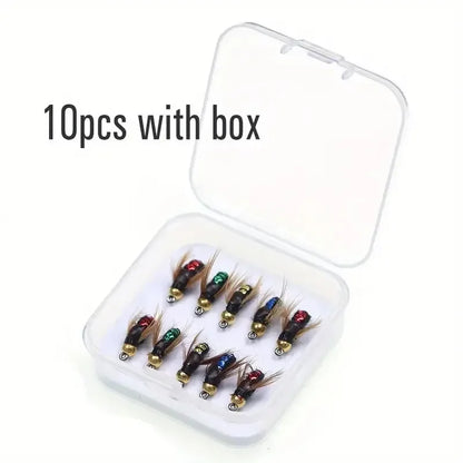 Brass Bead Head Scud Fly Fishing Lures - Fast Sinking Artificial Insect Worm Bait for Trout (5/10pcs Set)