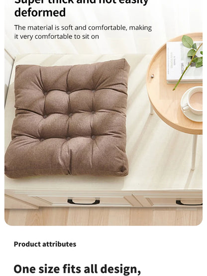 Square Seat Cushion - Linen & Pearl Cotton Blend with Removable Washable Cover - Protective Mat for Home, Office & Computer Chair