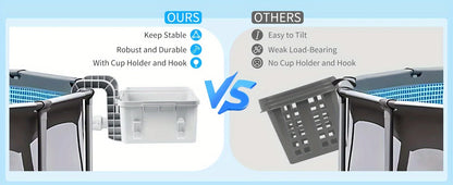 Premium Pool Storage Basket with Cup Holder - Heavy-Duty Plastic Organizer for Above Ground Pools & Outdoor Swimming