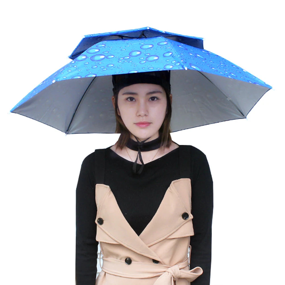 Foldable Umbrella Hat - Waterproof Hands-Free Rain & Sun Protection for Fishing, Camping & Beach (55-95CM Adjustable)
