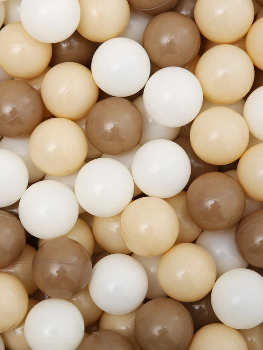 Eco-Friendly Ball Pit Balls - Soft Crush-Proof PE Plastic Ocean Balls 5.5cm with Mesh Bag (Neutral Beige, Coffee, Cream)