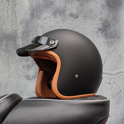 Retro 3/4 Open-Face Motorcycle Helmet - Semi-Open Cross-Country Winter Riding Helmet