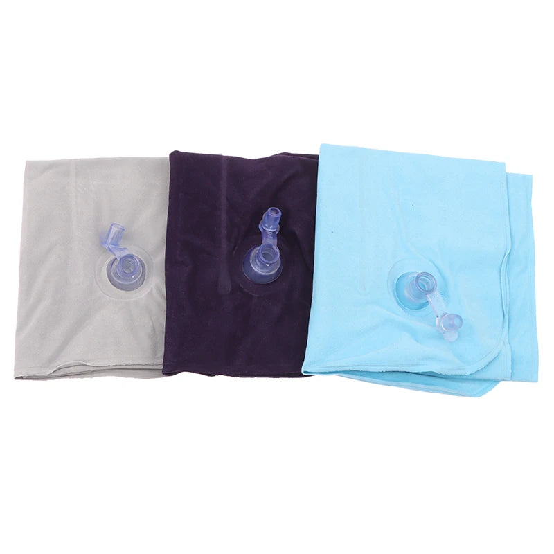 oldable Inflatable Travel Pillow - PVC Flocking Air Cushion for Camping, Hiking, Flight & Outdoor Sleep