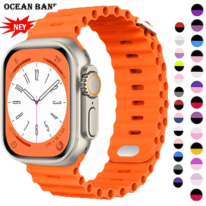 Ocean Strap Silicone Band for Apple Watch - Compatible with Ultra 2, Series 9/8/7/6/5/4/3/SE - All Sizes (49mm, 45mm, 44mm, 42mm, 41mm, 40mm) - Premium Silicone Bracelet Wristband