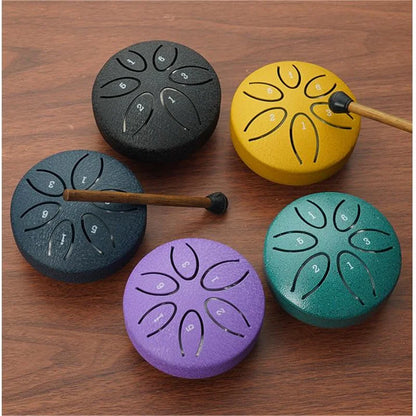 3 Inch Steel Tongue Drum - 6 Tones Mini Hand Drum - Carbon Steel Percussion Instrument with Mallets