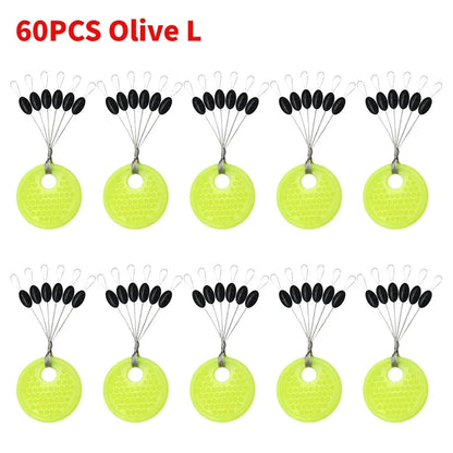 Fishing Line Space Beans Set - 60pcs (10 Groups) Rubber Stoppers, Oval & Long Column Shaped Vertical Bobber Tools