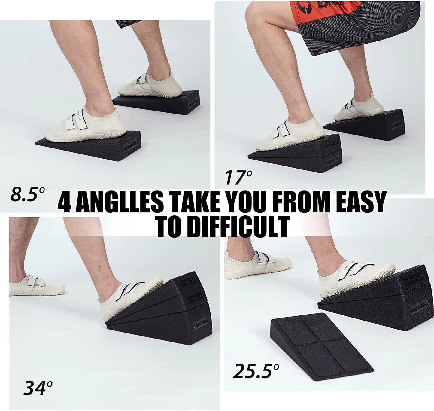 3-Piece Adjustable Squat Wedge Block Set - Non-Slip EPP Foam Slant Board for Squats, Deadlifts & Calf Stretching