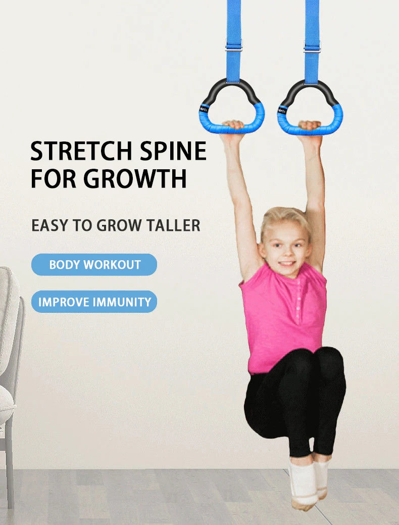 Kids Gymnastics Rings - Non-Slip Adjustable Straps, Pull-Up Workout & Swing Fitness Equipment