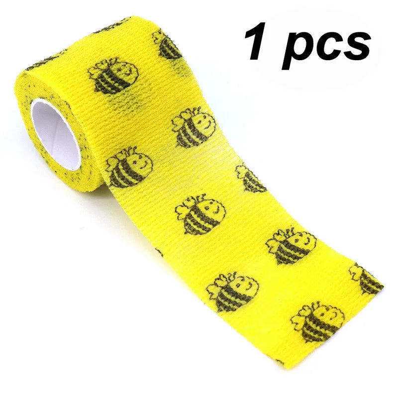 Self Adhesive Elastic Bandage 5cm Yellow Bee Printed Athletic Tape Wraps for Sports Wrist Joint Pet Multi-Pack