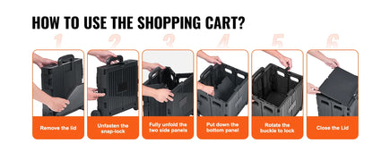 SucceBuy Foldable Utility Cart - Portable Shopping Crate with Telescopic Handle & Wheels for Travel, Office & Garden