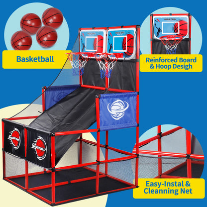 Indoor/Outdoor Arcade Basketball Game Set - Complete with Hoop and Balls for Kids Competition