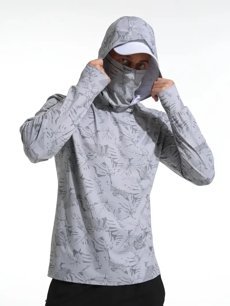 Men's Hooded Fishing Performance Jersey - UV Protection Sun Mask Hoodie for Outdoor Summer Activities