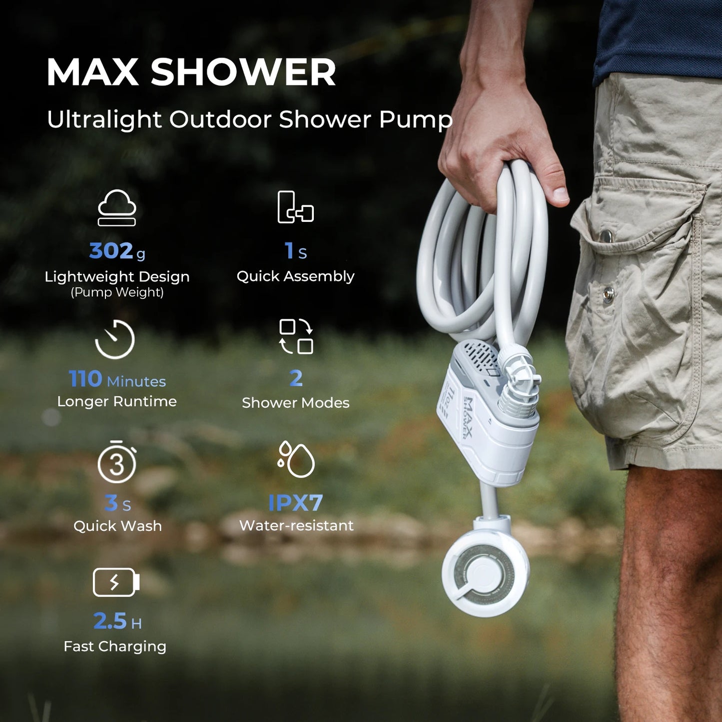 Portable Electric Camping Shower Pump IPX7 Waterproof – FLEXTAIL Outdoor Shower for Car Wash, Dishwash (Without Box)