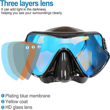 Professional Snorkeling Mask Set Tempered Glass Diving Goggles Foldable Dry Snorkel Tube Travel Case Anti-Fog Silicone