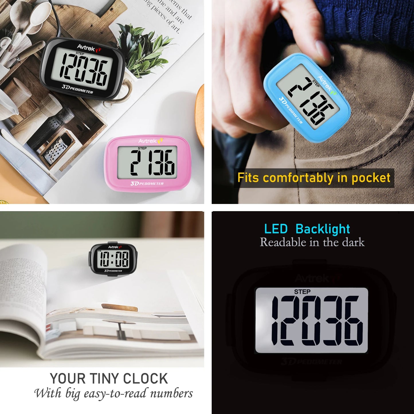 Avtrek Mini 3D Pedometer – Portable Pocket Step Counter & Digital Clock for Running, Walking & Outdoor Fitness