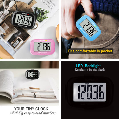 Avtrek Mini 3D Pedometer – Portable Pocket Step Counter & Digital Clock for Running, Walking & Outdoor Fitness