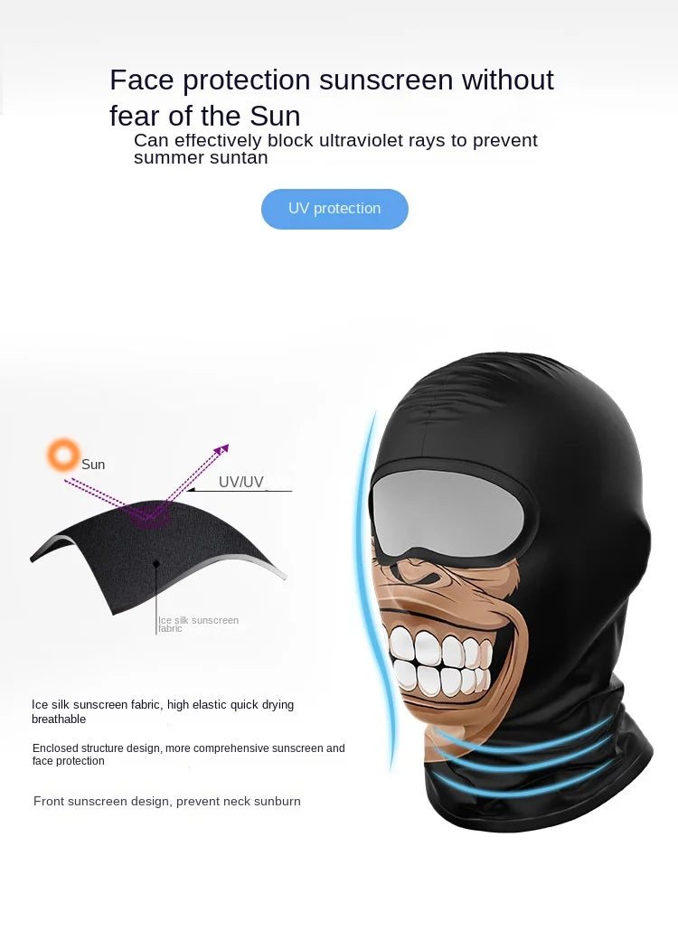 Full Face Balaclava Mask - Breathable Windproof UV Sun Protection - Moto Skull Ghost Clown Design for Summer Spring