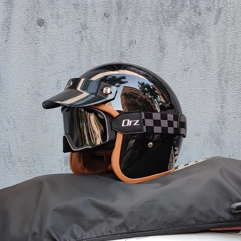 Retro 3/4 Open-Face Motorcycle Helmet - Semi-Open Cross-Country Winter Riding Helmet