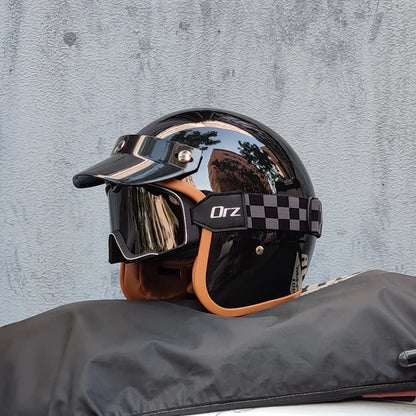 Retro 3/4 Open-Face Motorcycle Helmet - Semi-Open Cross-Country Winter Riding Helmet