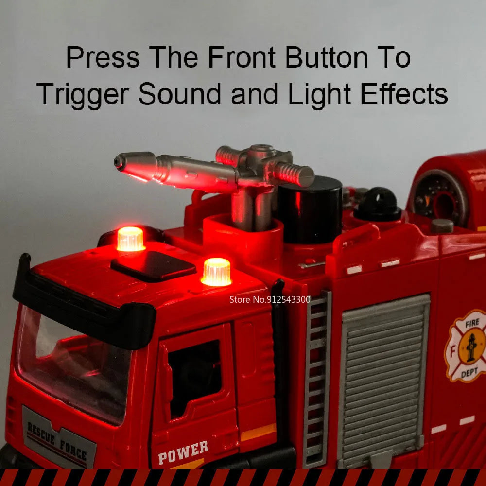 Fire Engine Model Truck 1:32 Scale with Water Spray Function - Ladder Truck Toy with Sound & Light Effects, Pull-Back Action, Opening Doors - Vehicle Collection Gift for Boys