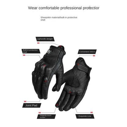 Full Finger Motorcycle Gloves - Breathable Leather Carbon Fiber - Men & Women - All Season Motorbike Motorcross Cycling Gloves