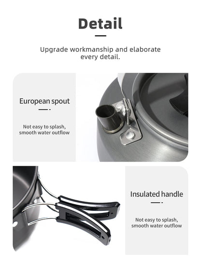 PACOONE Portable Camping Cookware Set - Complete Outdoor Cooking Kit with Pot, Kettle, Pan & Tableware for Hiking and Picnic