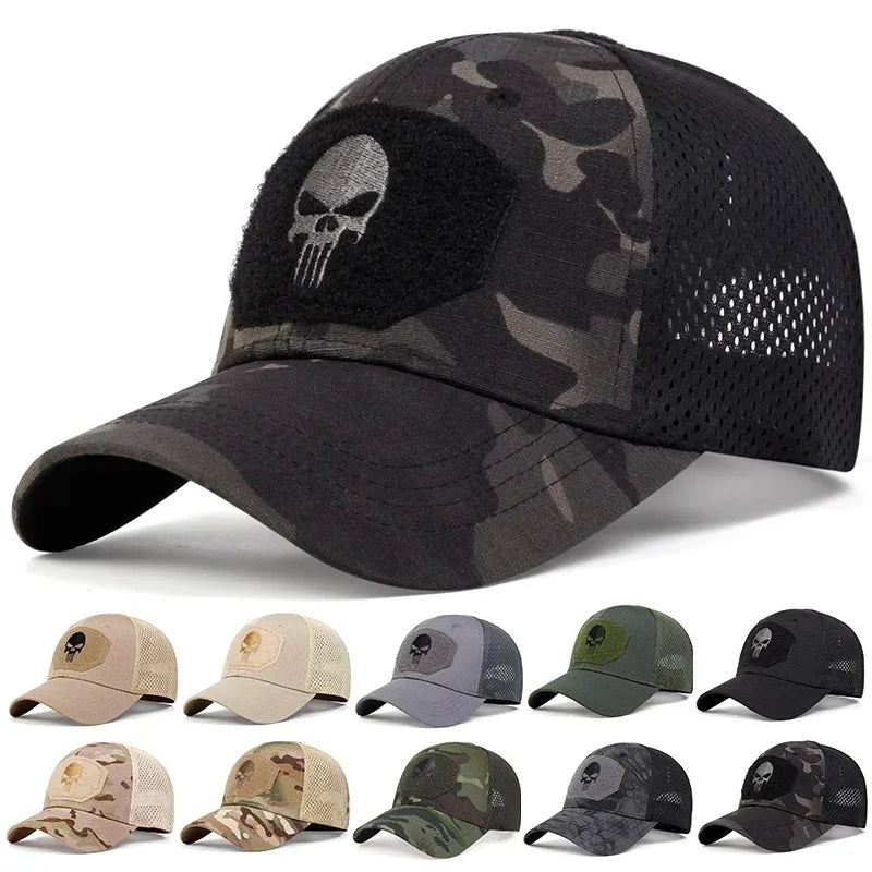 Adjustable Baseball Cap with Skull Embroidery Patch - 2025 Breathable Outdoor Sunscreen Hat for Spring & Autumn