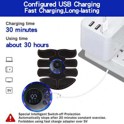 8 Modes EMS Wireless Muscle Stimulator - Professional Fitness Trainer for ABS Abdominal Electric Weight Loss Body Slimming - USB Charging
