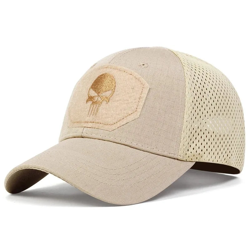 Adjustable Baseball Cap with Skull Embroidery Patch - 2025 Breathable Outdoor Sunscreen Hat for Spring & Autumn