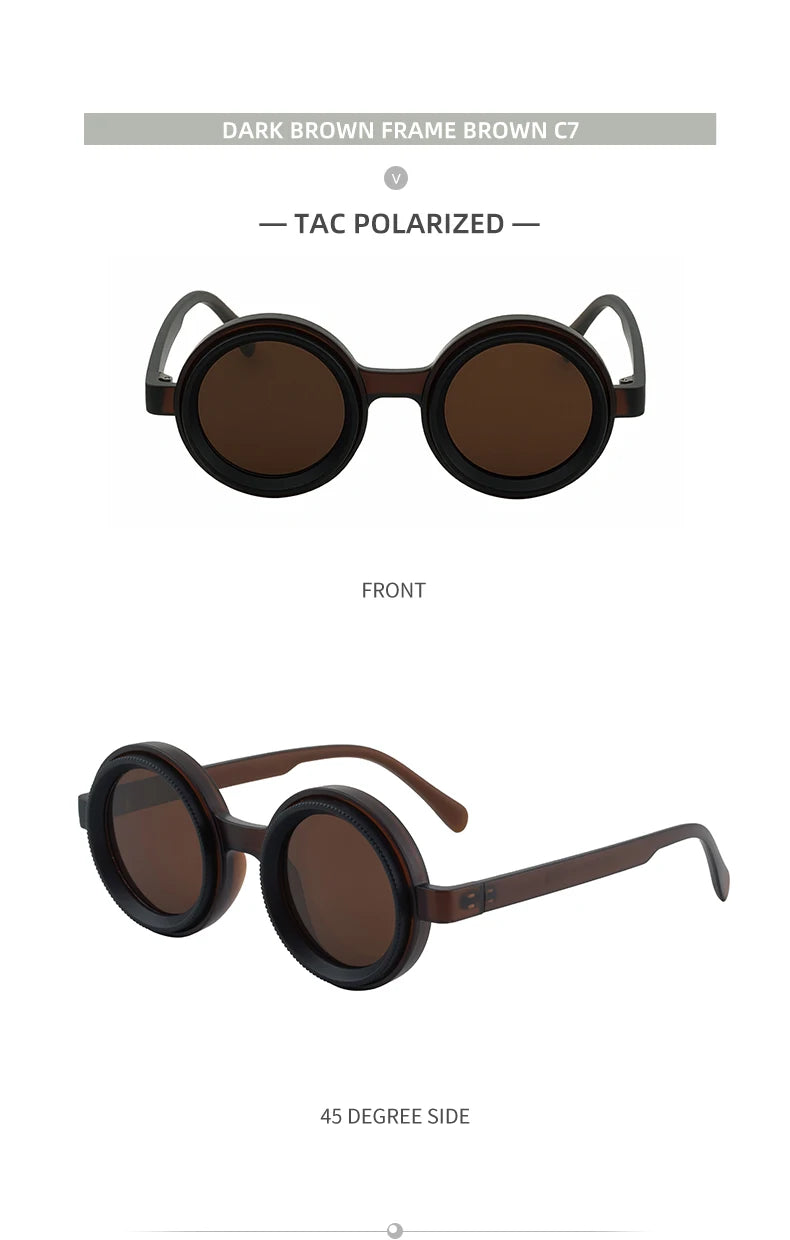 Polarized Steampunk Round Sunglasses - ND9 Adjustable Dimming, Small Frame Light-Reducing Eyewear for Men, Fishing & Driving UV400