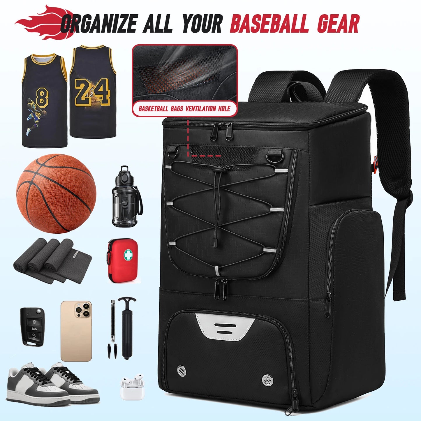 Sports Backpack with Shoe Compartment - Football, Basketball & Soccer Training Bag for Men