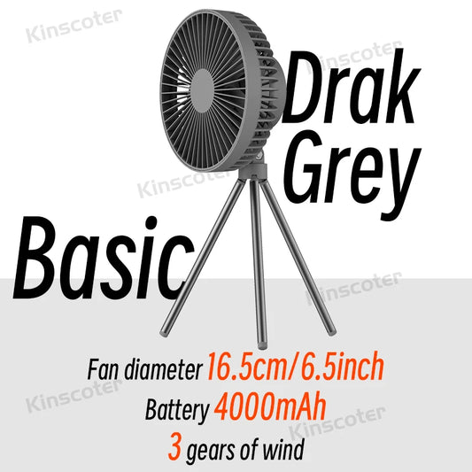 Rechargeable Camping Fan - 10000mAh Power Bank with LED Lighting | Portable Desktop & Wireless Ceiling Electric Circulator Fan