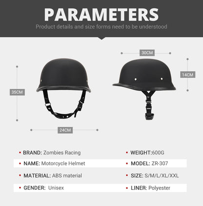 DOT Certified German Leather Vintage Half Helmet - Open Face Motorcycle Helmet for Biker Pilot (S-XXL)