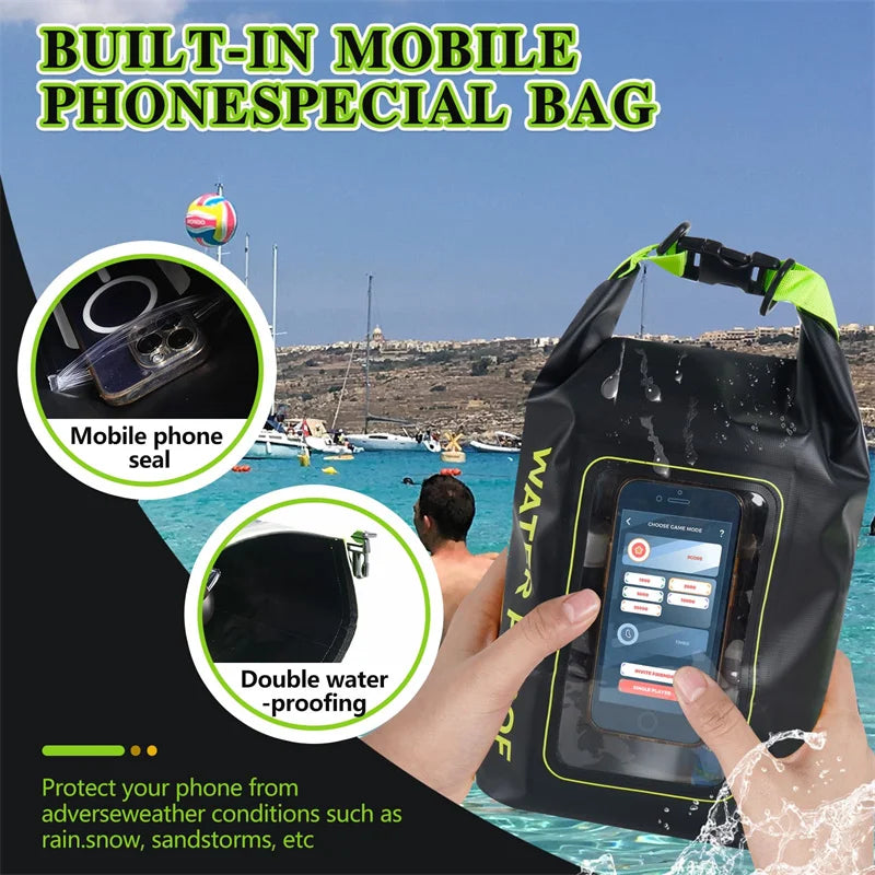 Waterproof PVC Outdoor Dry Bag - 5L & 2L Capacity - Multi-Sport Floating Bag for Swimming, Diving, Kayaking, Rafting & Beach Activities - Crossbody Shoulder Travel Bag for Surfing