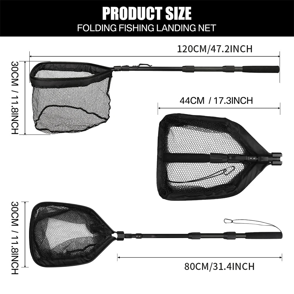 Professional Telescoping Fishing Landing Net - Aluminum Alloy Construction - Extends 55cm to 190cm with Folding Mesh Design