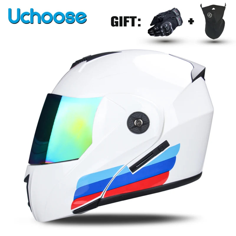 DOT Certified Modular Flip-Up Motorcycle Helmet - Dual Visor Cross-Country Safety Helmet - Unisex