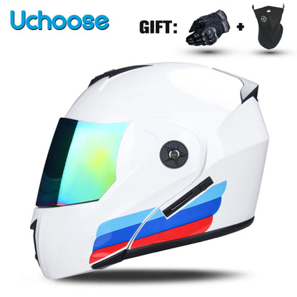 DOT Certified Modular Flip-Up Motorcycle Helmet - Dual Visor Cross-Country Safety Helmet - Unisex