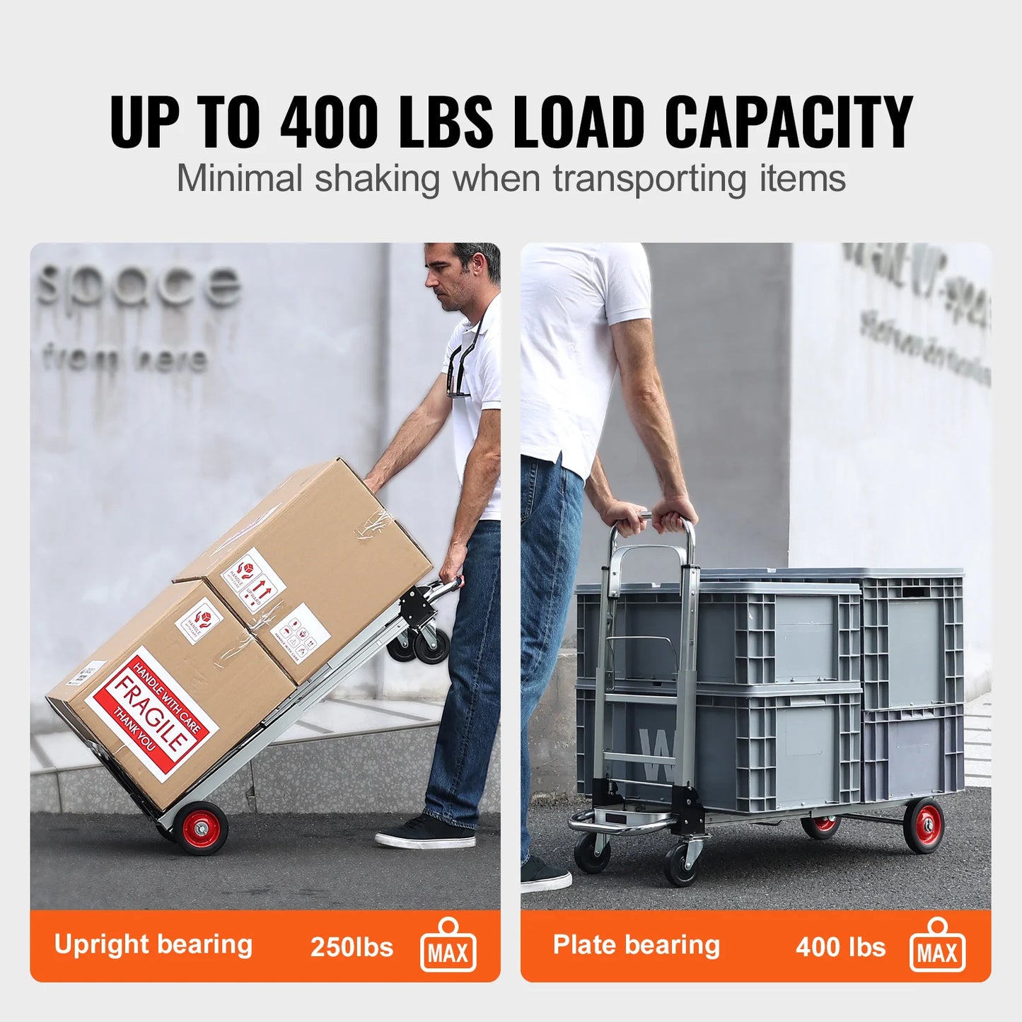 SucceBuy 400 lbs Folding Hand Truck - Lightweight Utility Cart with Wheels for Warehouse, Moving & Luggage Transport