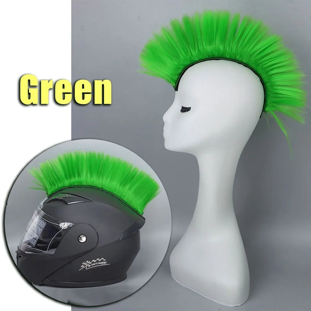 Universal Synthetic Mohawk Hair Sticker - Reusable Motorcycle & Bicycle Helmet Accessory for Outdoor Racing
