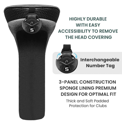 Premium Golf Club Head Covers for Woods & Hybrids - 1 Piece Long Neck Design
