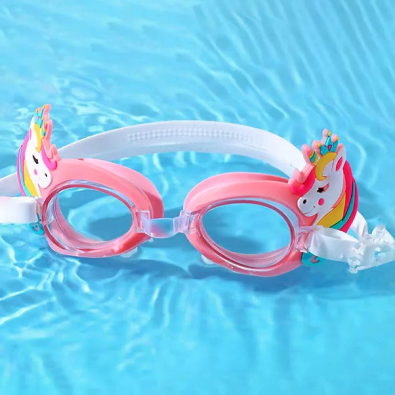 Kids Waterproof Swimming Goggles - Colorful Cartoon Pony Design with Anti-Fog & Adjustable Strap