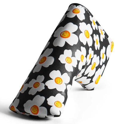 Golf Putter Head Cover - PU Leather Blade Club Protector in Black & White, Universal Fit for Men & Women